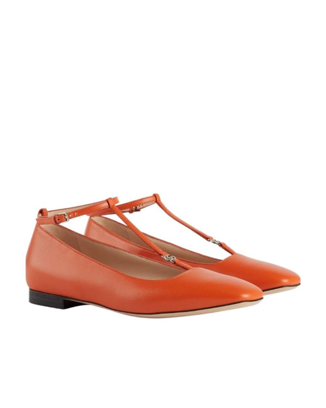 Gucci Orange Gg-Plaque T-Bar Ballerina Shoes