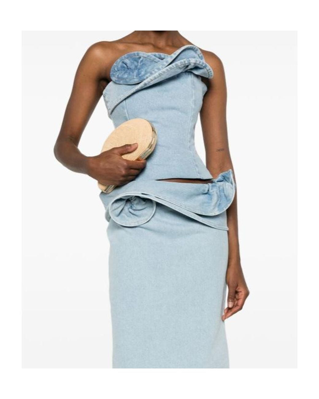 Magda Butrym Blue Ruffled Corset Top