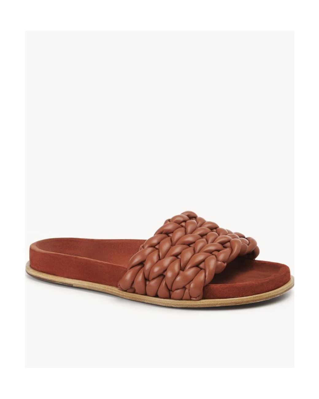 Chloé Brown Logo Logo Woven Leather Flip-Flops