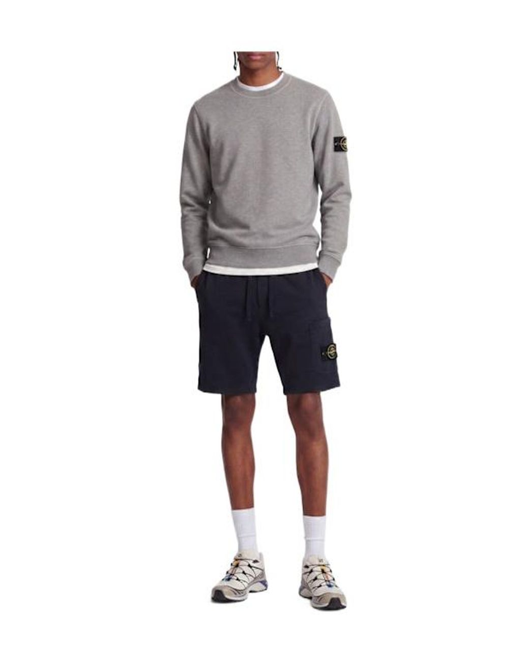 Stone Island Gray Logo Cotton Crewneck Sweatshirt for men