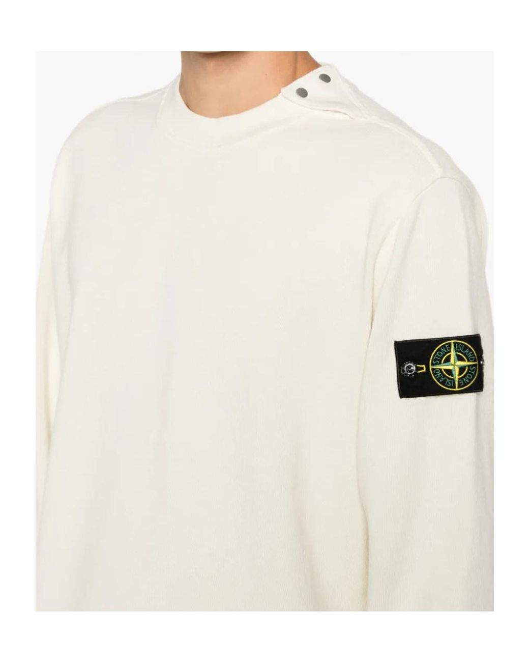 Stone Island White Logo-Patch Button-Shoulder Sweater for men