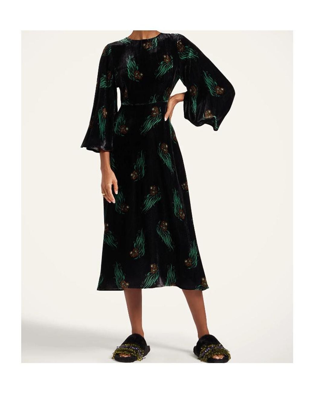 LaDoubleJ Black Sorella Printed Midi Dress