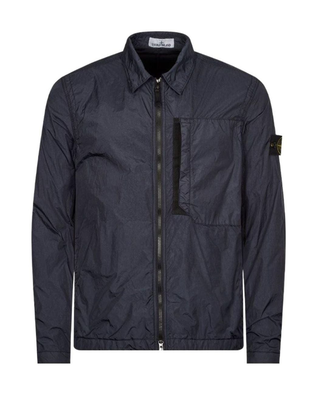 Stone Island Blue Compass Patch Collared Zip-Up Jacket for men