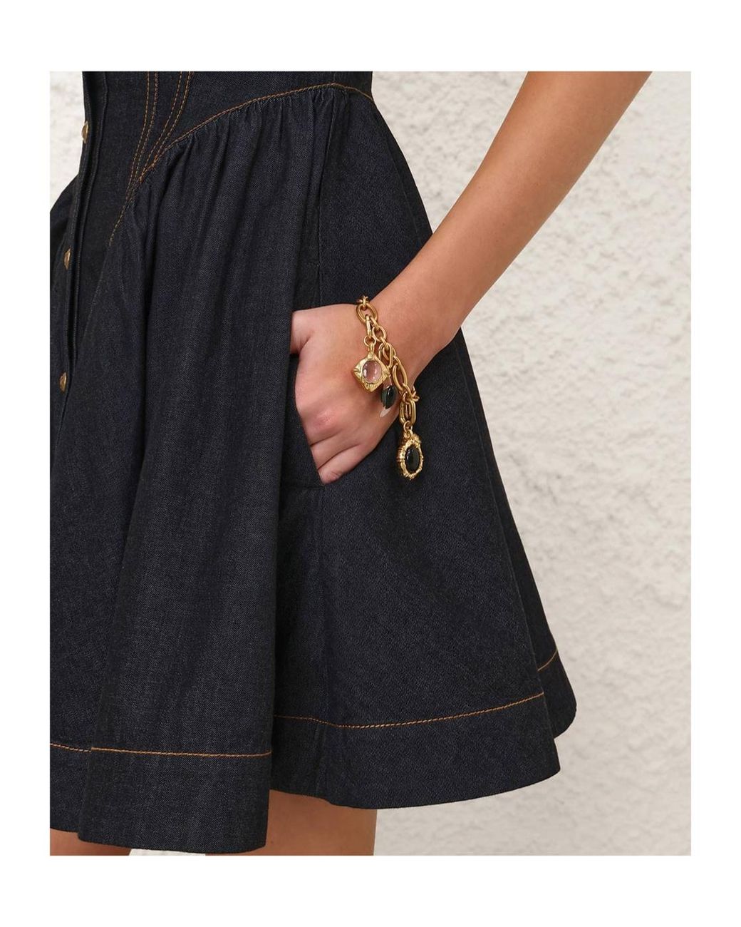 Zimmermann Black Topstitch Belted Shirt Dress