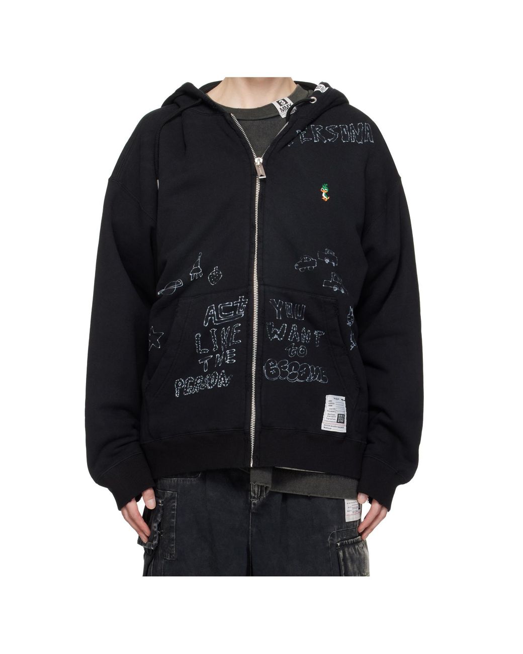 【mihara yasuhiro】Distressed Graffiti Print Zip-up Hoodie Black Distressed Graffiti Print Zip-Up Hoodie by Maison