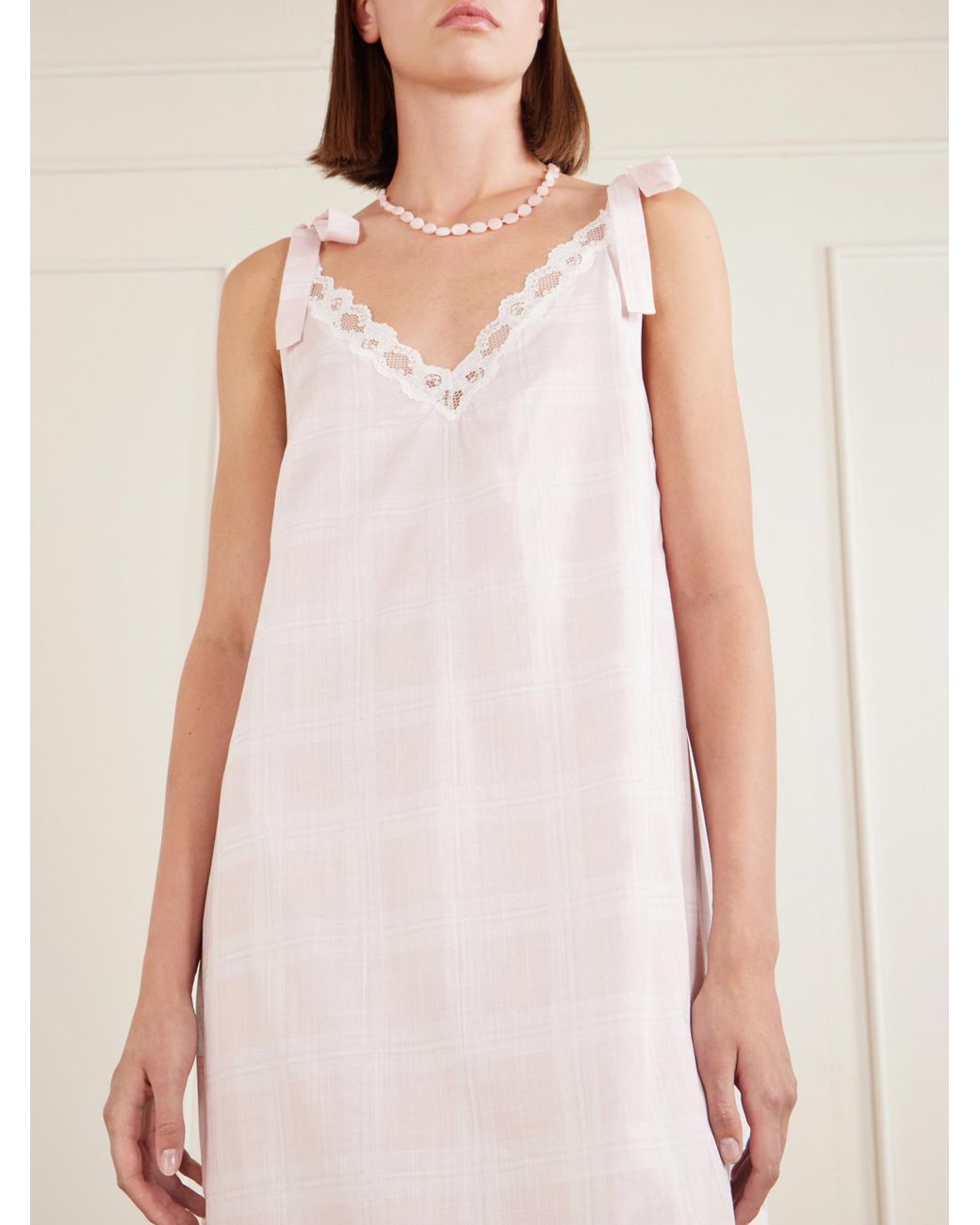 Posse White Marylin Gingham Lace-Trimmed Cotton Maxi Dress