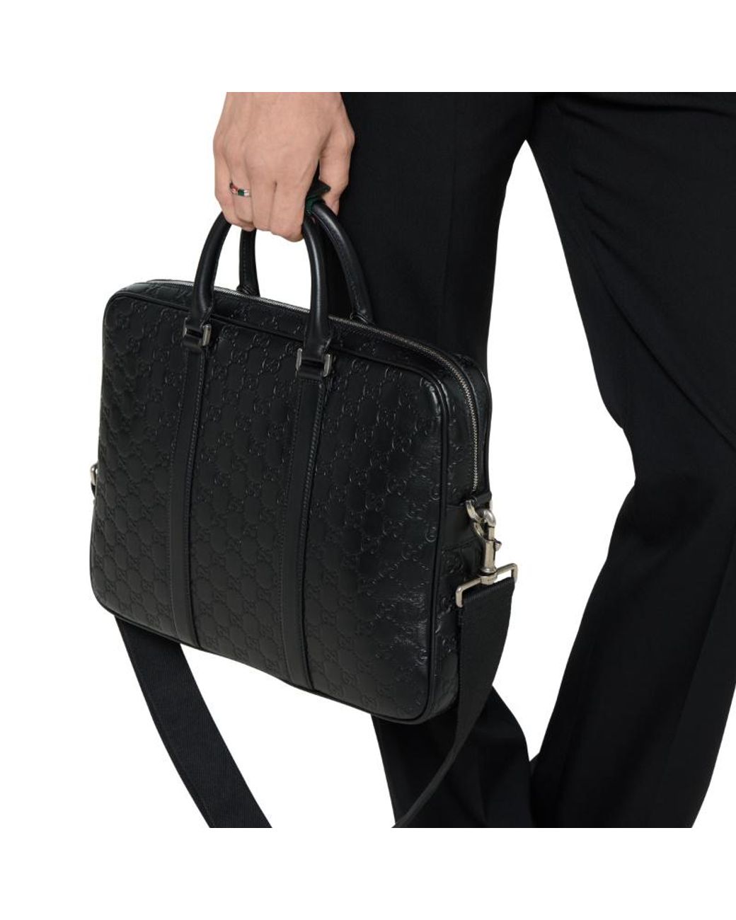 Gucci Black Gg Emblem Large Briefcase for men