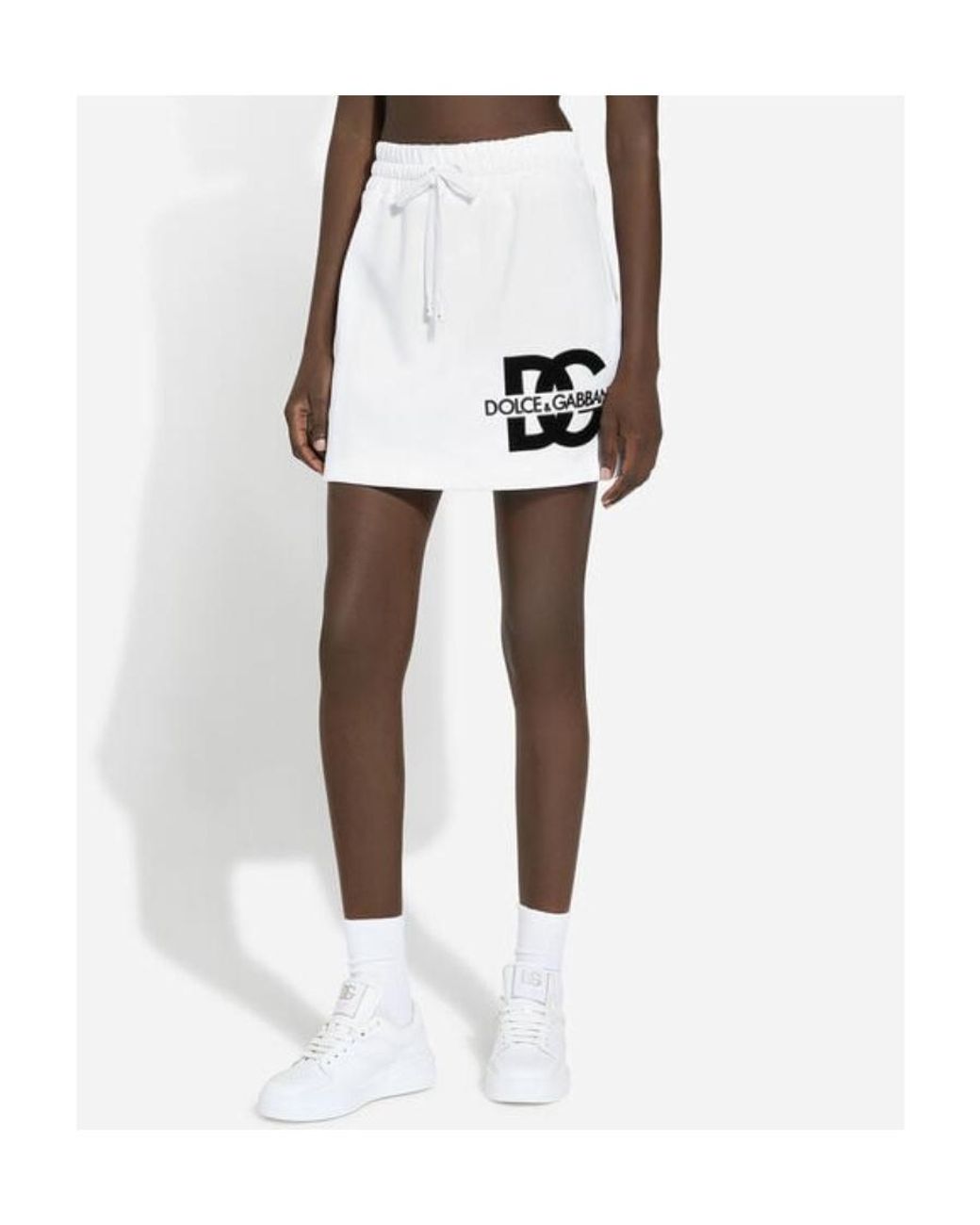 Dolce & Gabbana White Dg Logo Patch Jersey Mini Skirt