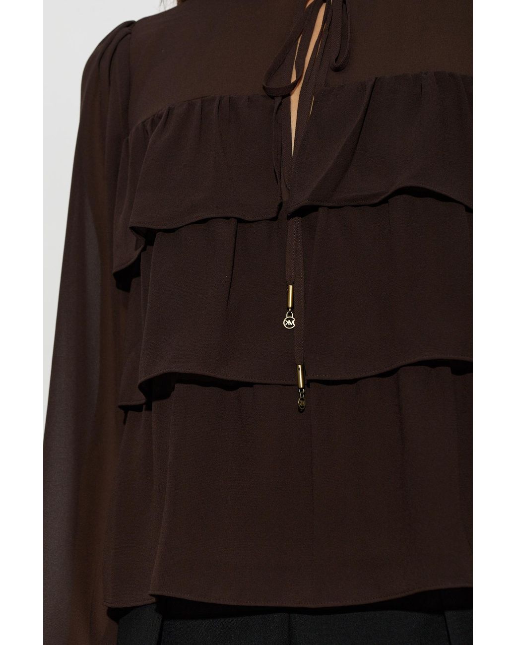 MICHAEL Michael Kors Brown Ruffled Tie-Neck Blouse
