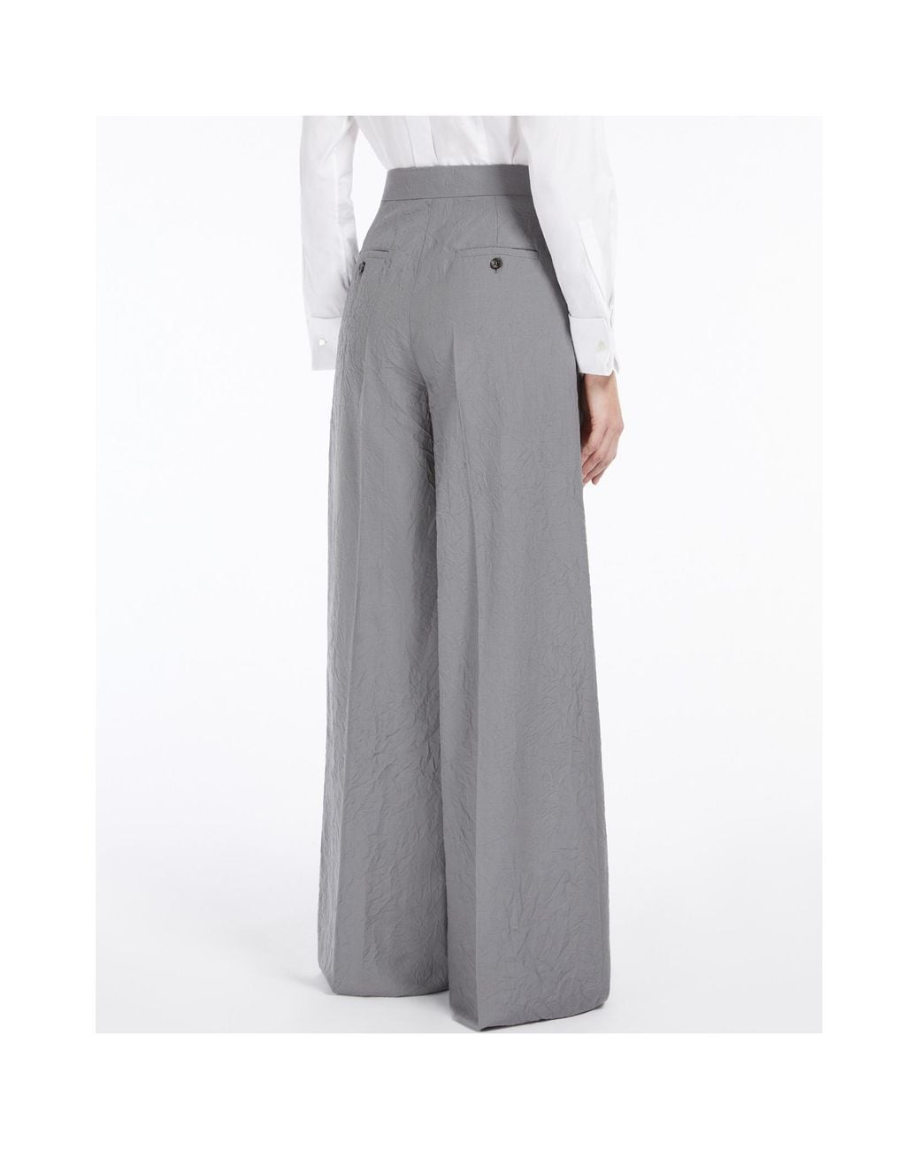 Max Mara Gray Acinoso Pleat Detailed Wide-Leg Trousers