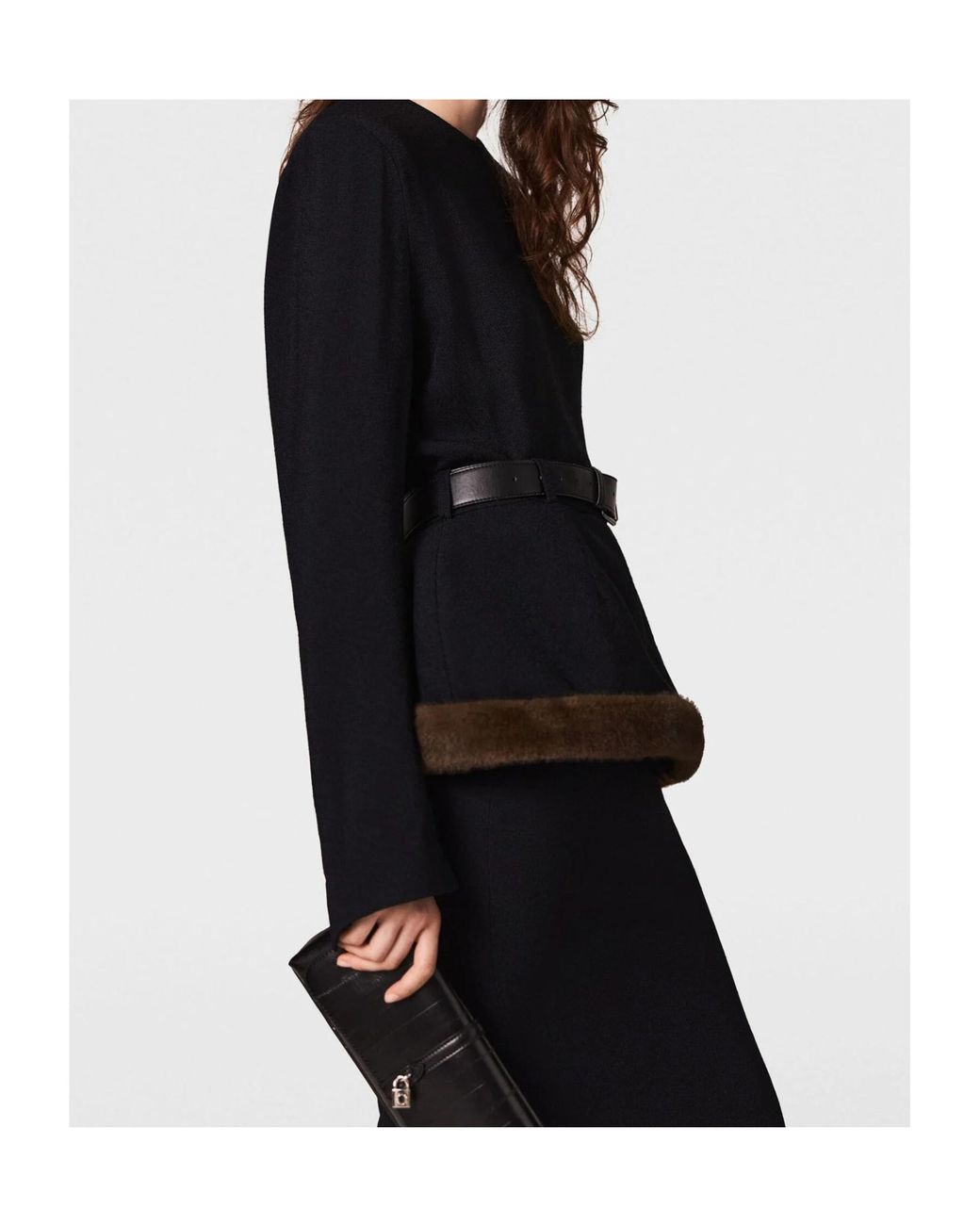 Stella McCartney Black Faux-Fur Peplum Midi Dress