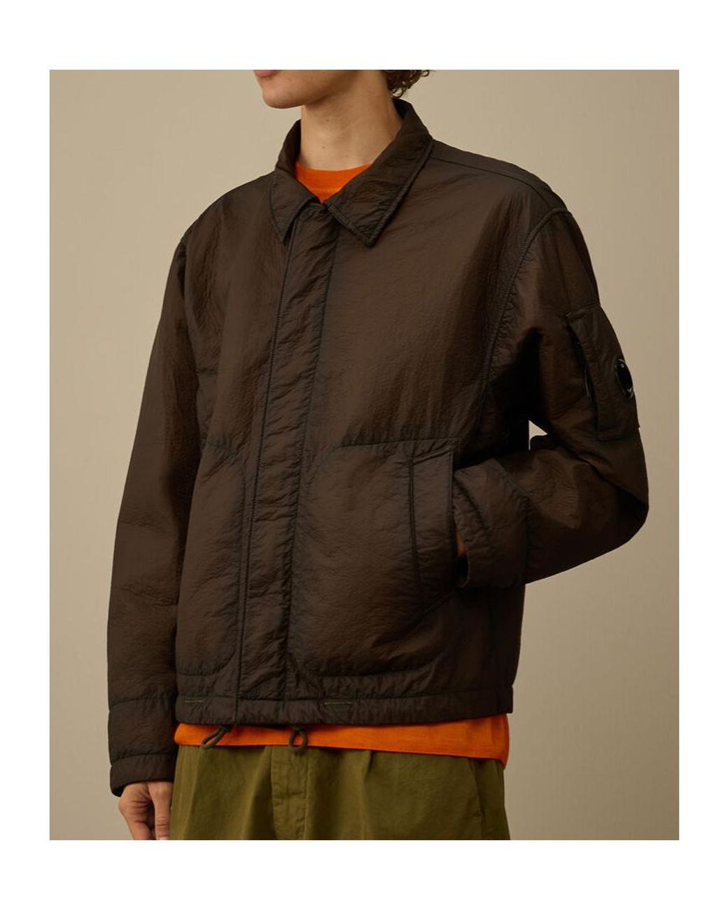 C P Company Brown Feltro Bi-Film Short Jacket for men