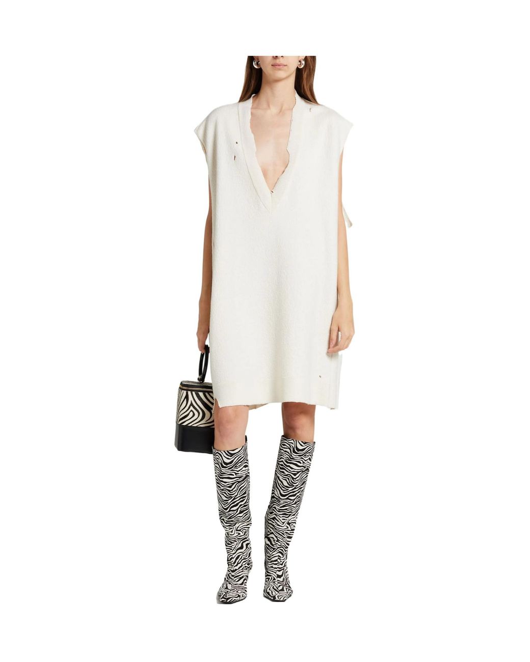 MM6 by Maison Margiela White Solidcolor Wool Sleeveless Dress