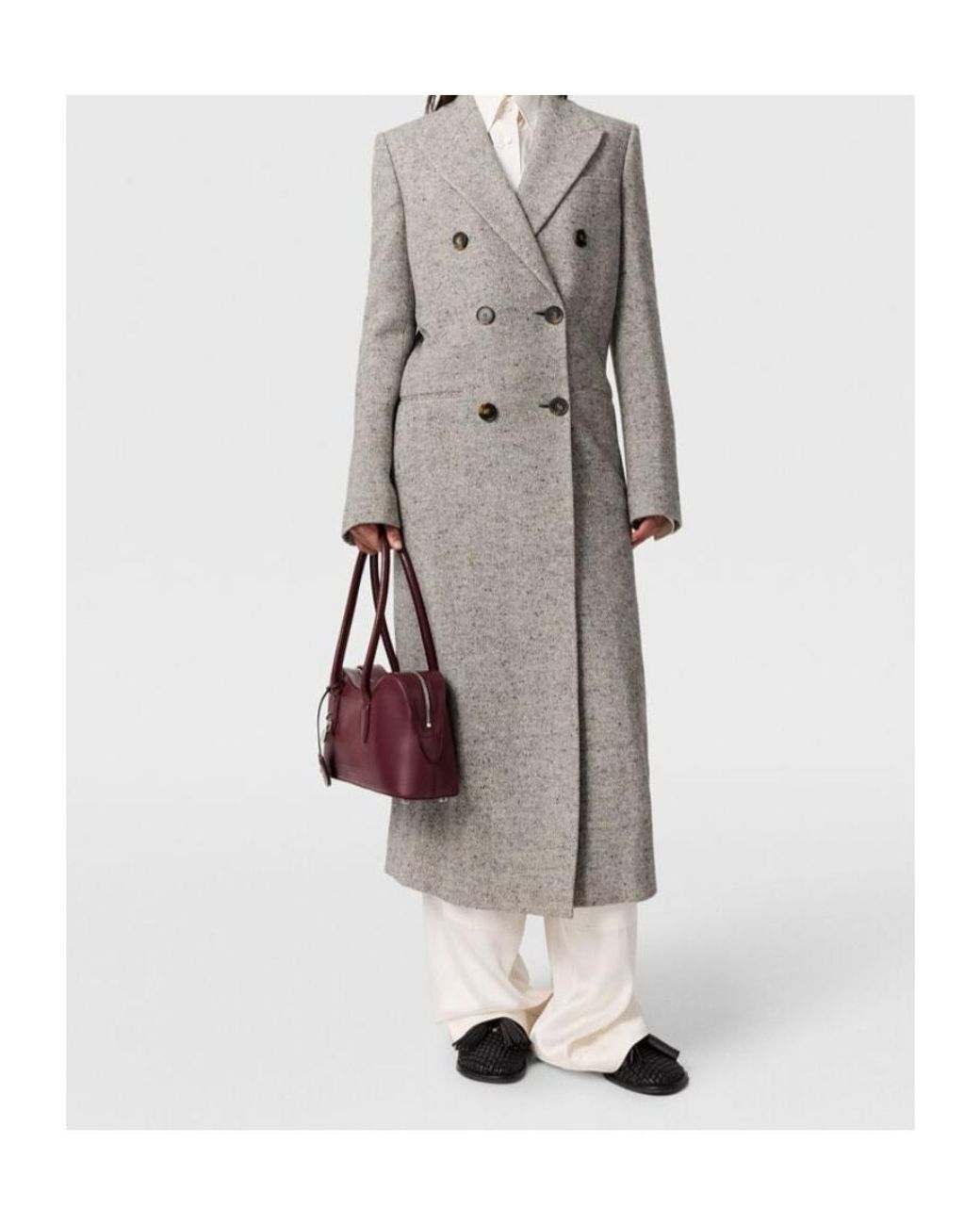 Stella McCartney Gray Double-Breasted Tweed-Pattern Coat