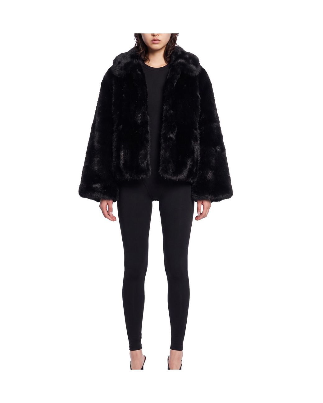 ROTATE BIRGER CHRISTENSEN Black Faux-Fur Flared Jacket