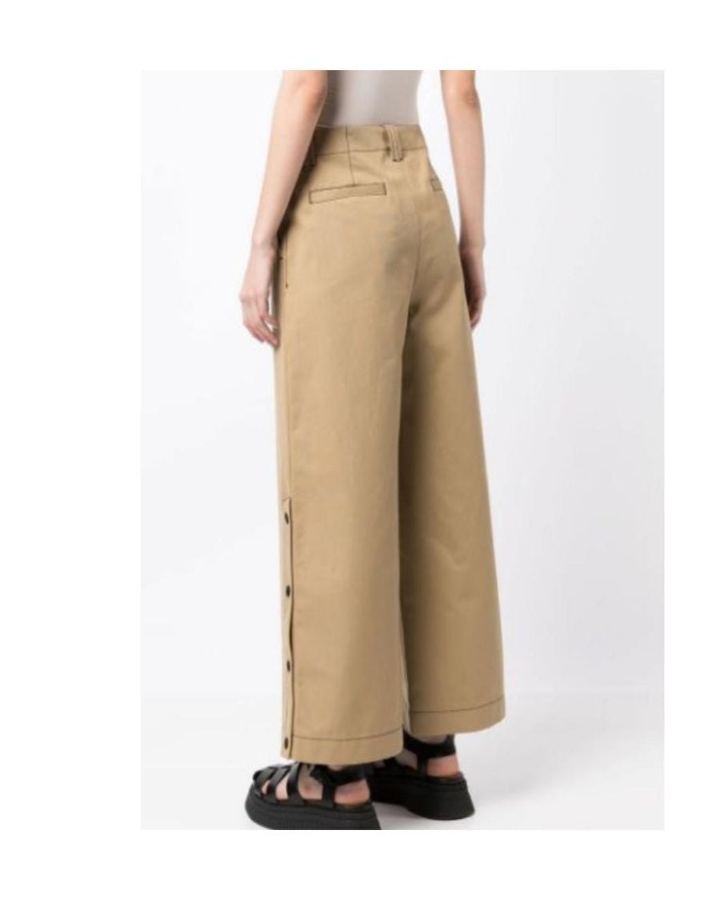 MSGM Natural High-Waisted Buttoned Cropped Trousers
