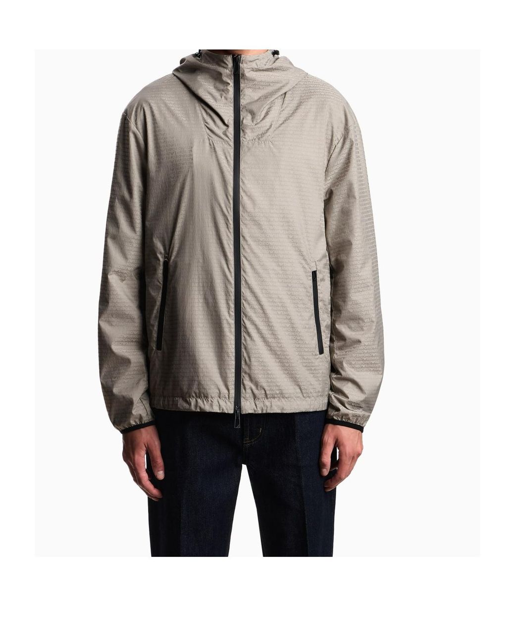 Emporio Armani Gray Zip-Up Hooded Jacket for men