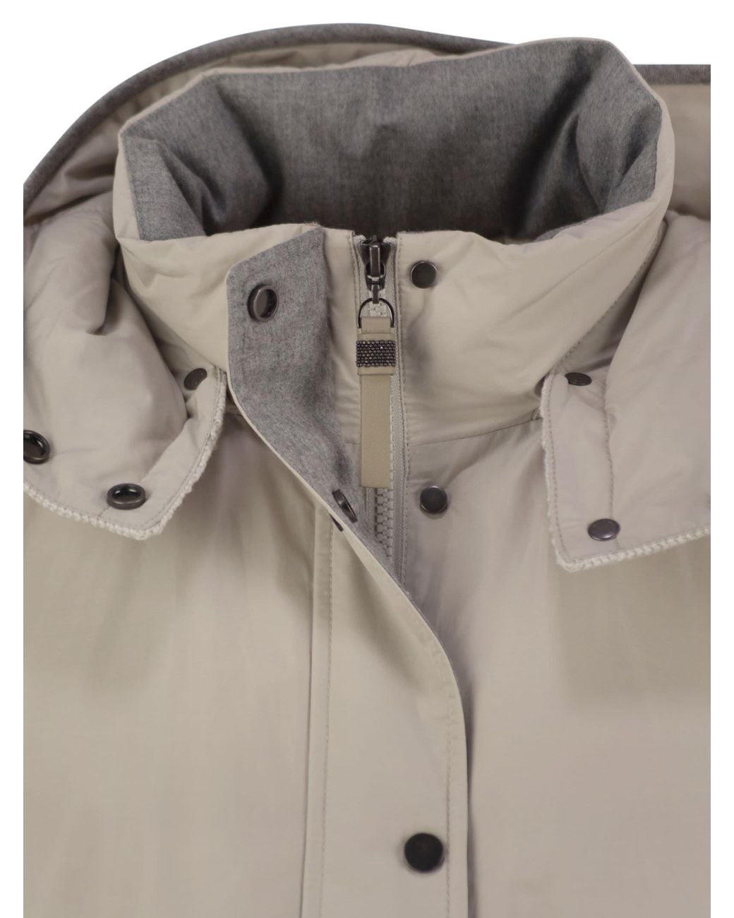 Brunello Cucinelli Natural Water-Repellent Techno Cotton Taffeta Down Jacket With Hood