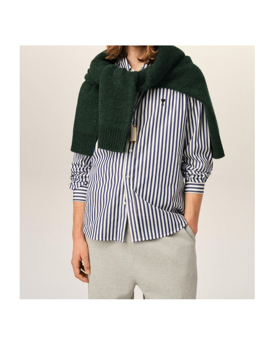 AMI Blue Ami Ami De Coeur Striped Shirt for men