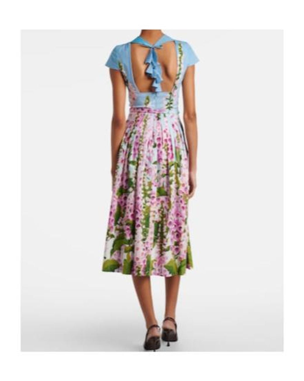 Oscar de la Renta White Floral Cotton-Blend Poplin Midi Dress