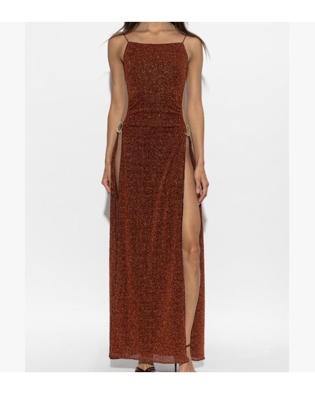 Oseree Brown Oséree Shell-Detail Lurex Maxi Dress