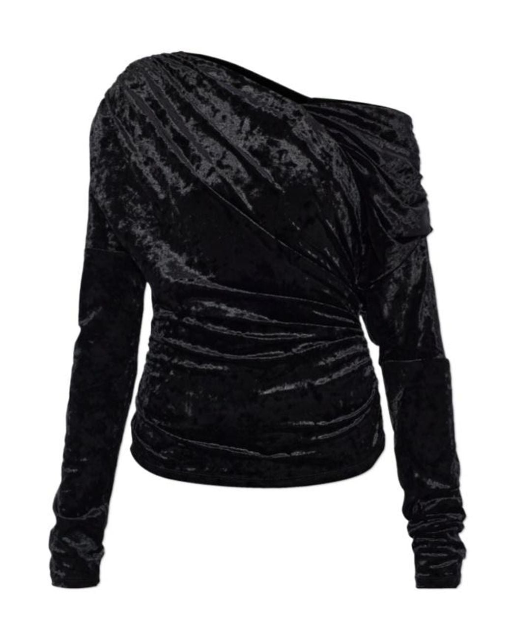 Ganni Black Long-Sleeve One-Shoulder Top