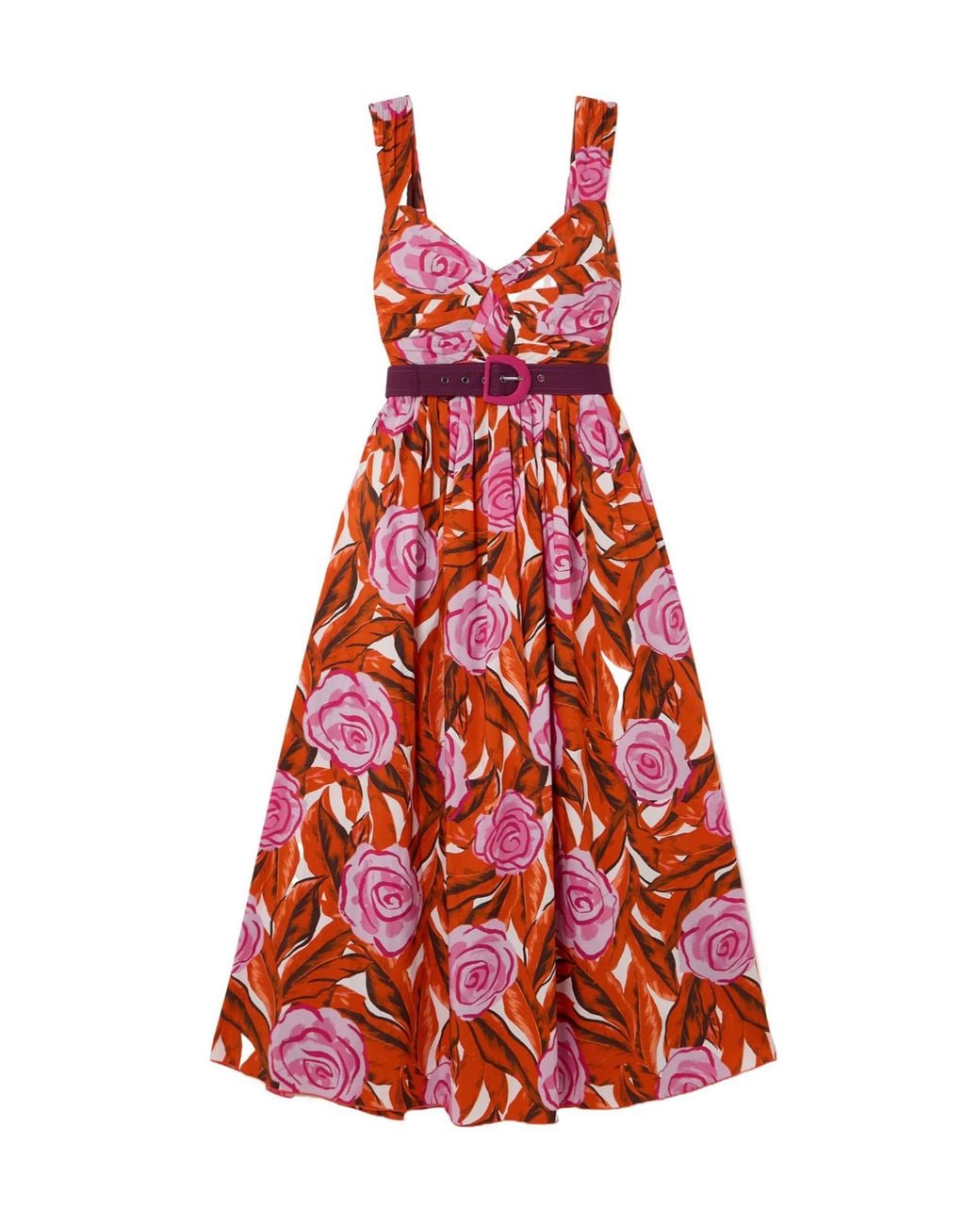 Diane von Furstenberg Elisa Belted Gathered Floral-Print Cotton-Blend Poplin Midi Dress