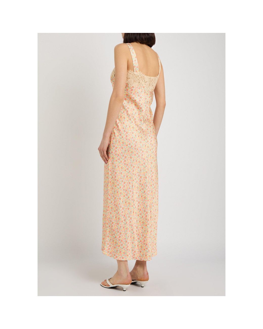 Rixo Natural Floral Print Satin Skirt