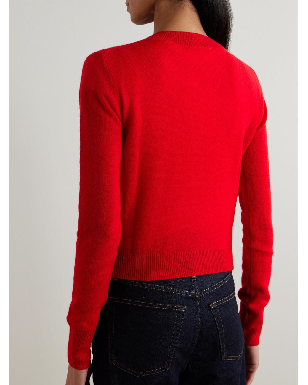 ÉTERNE Red Solid-Color Cropped Cashmere Sweater
