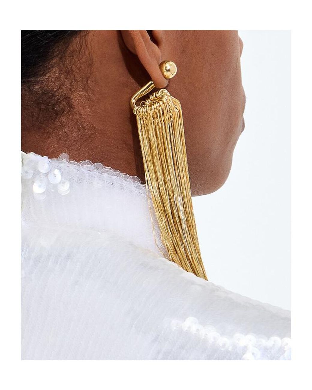Bottega Veneta White Fringes Single Earring