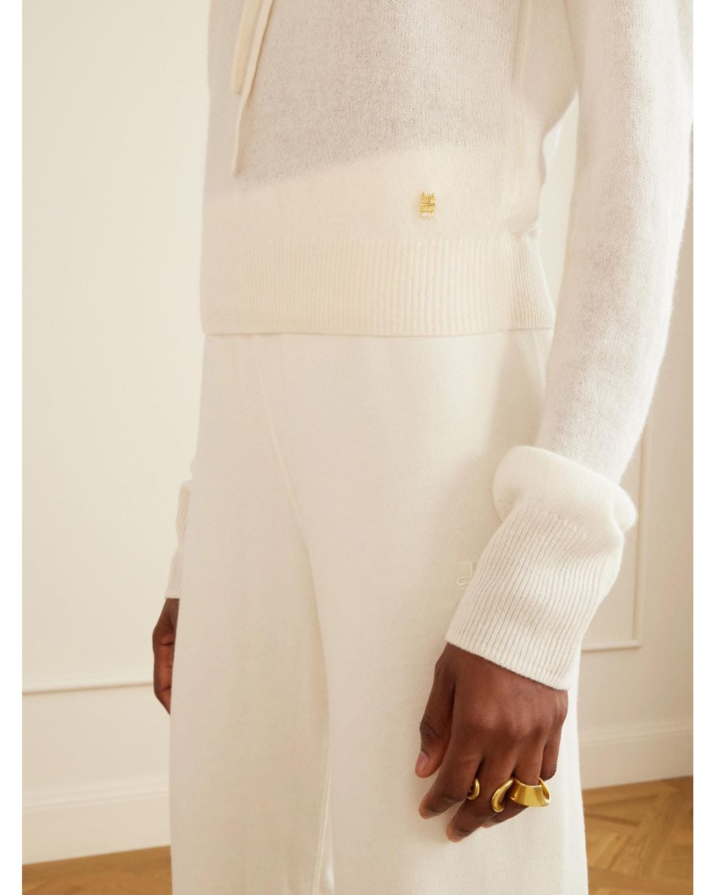 ÉTERNE White Embellished Cashmere Hoodie