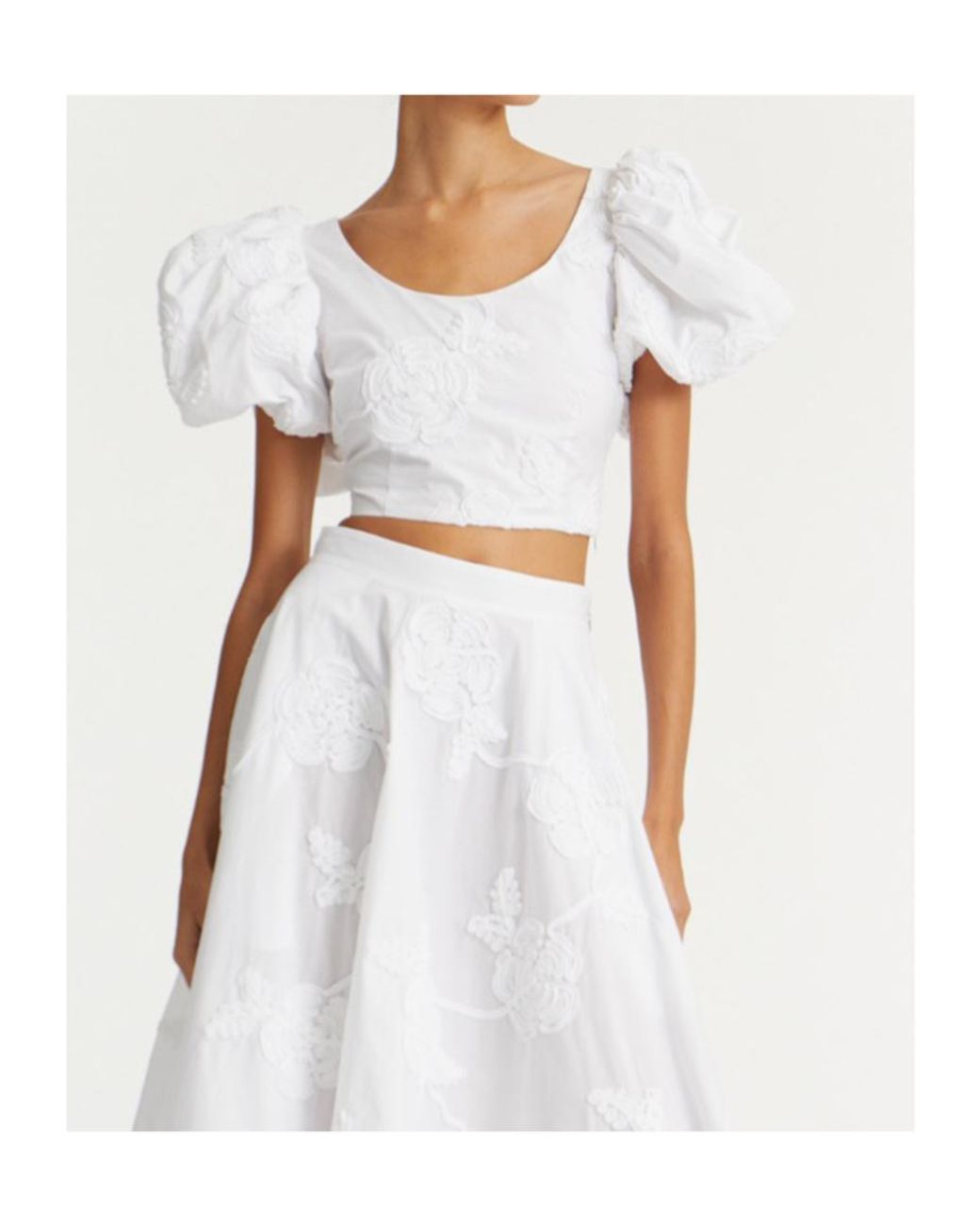 ROTATE BIRGER CHRISTENSEN White Puff-Sleeve Floral-Embroidered Top