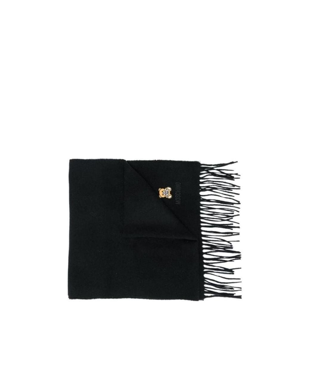 Moschino Black Logo-Embroidered Fringed Scarf for men