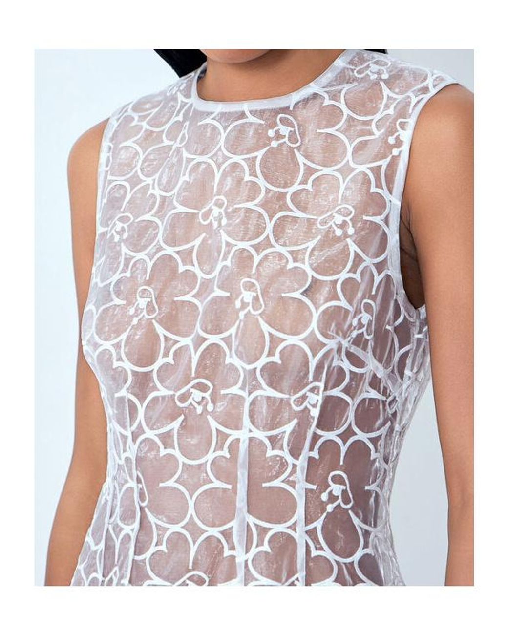 CECILIE BAHNSEN White Sleeveless Lace Midi Dress