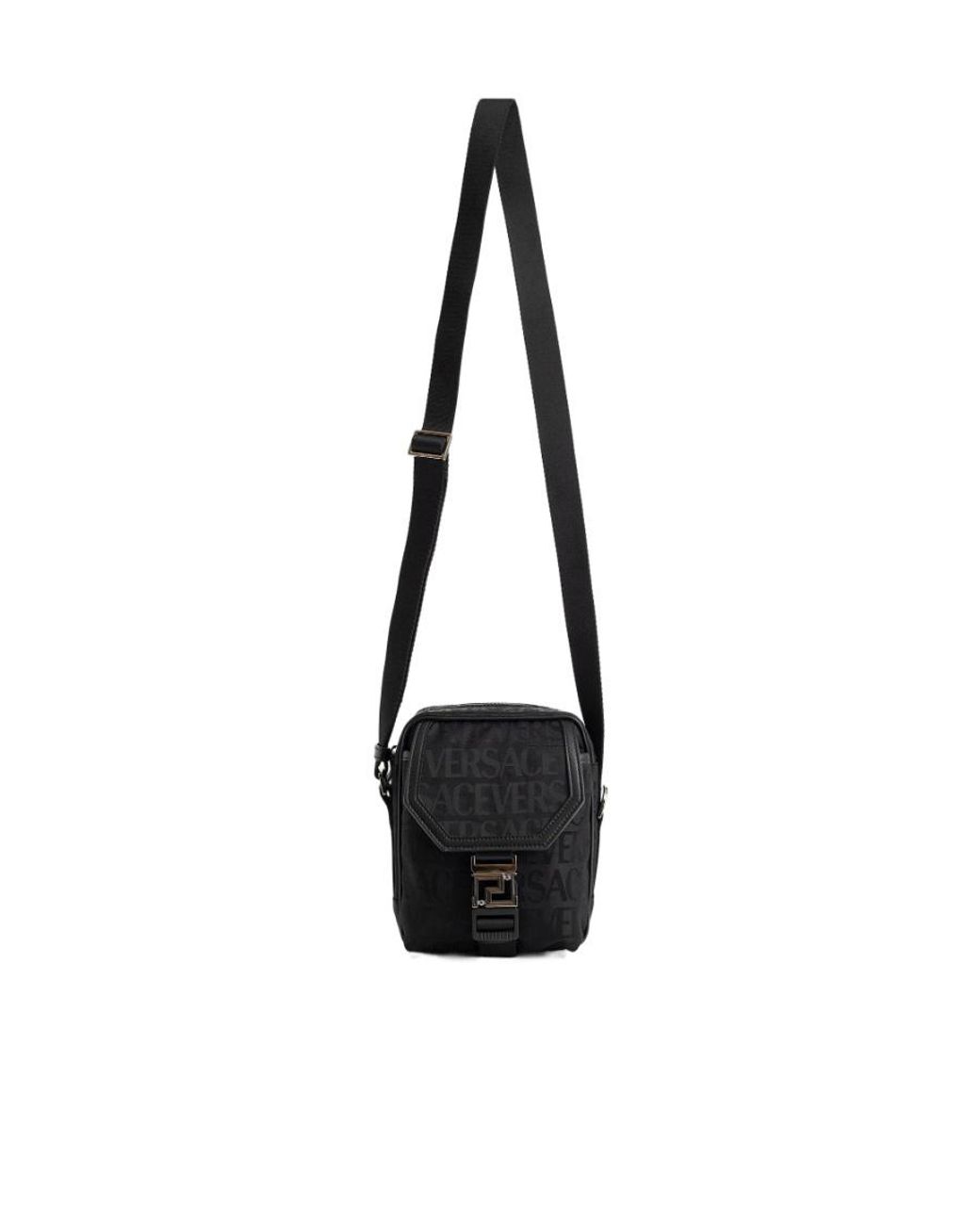 Versace White Greca Plaque Foldover Top Messenger Bag for men
