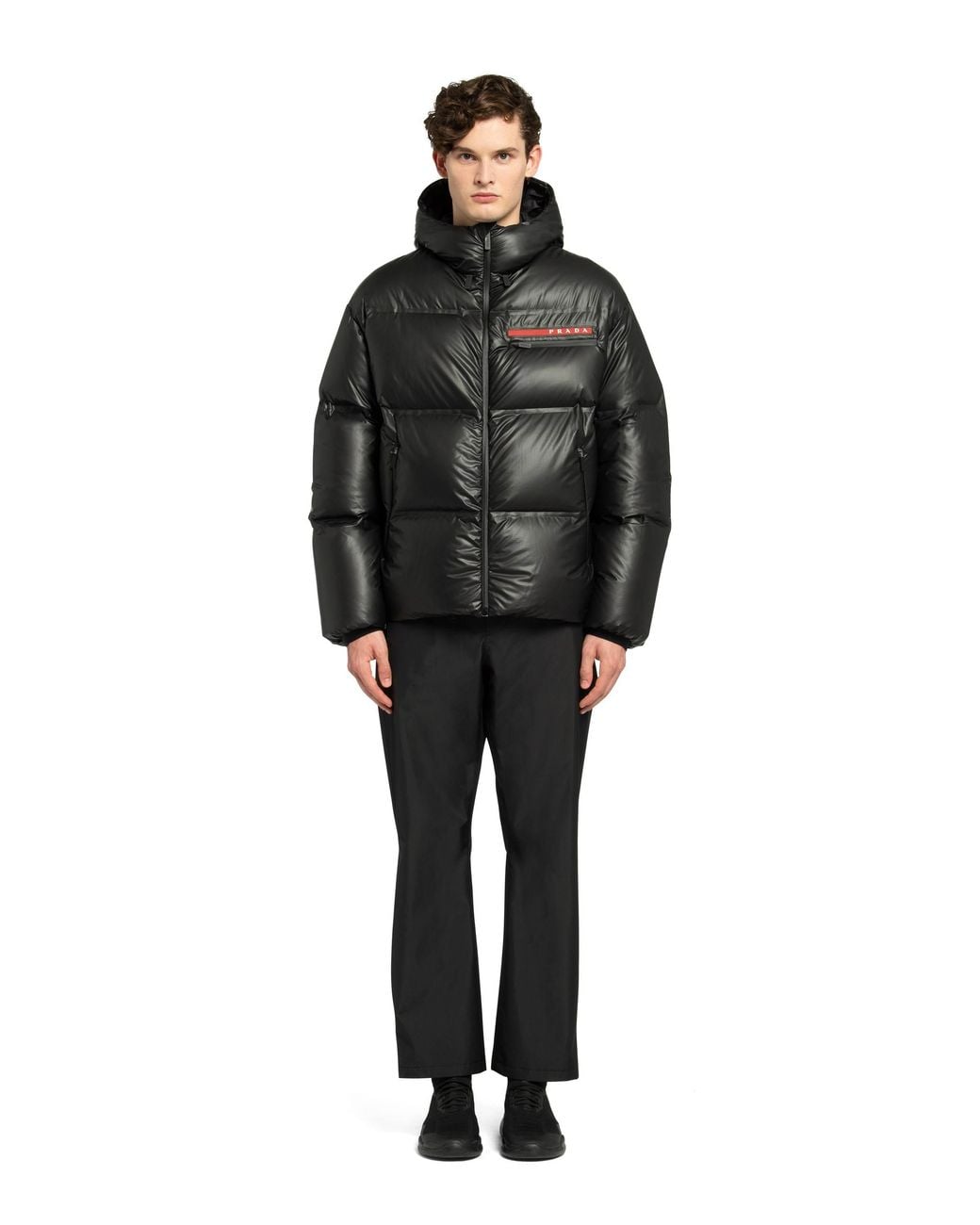 Prada Black Logo-Detailed Zip-Up Padded Jacket for men