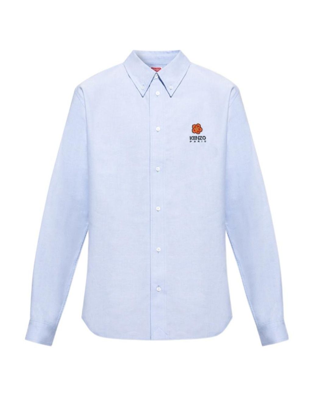 KENZO Blue Boke Flower Logo Embroidered Buttoned Shirt for men