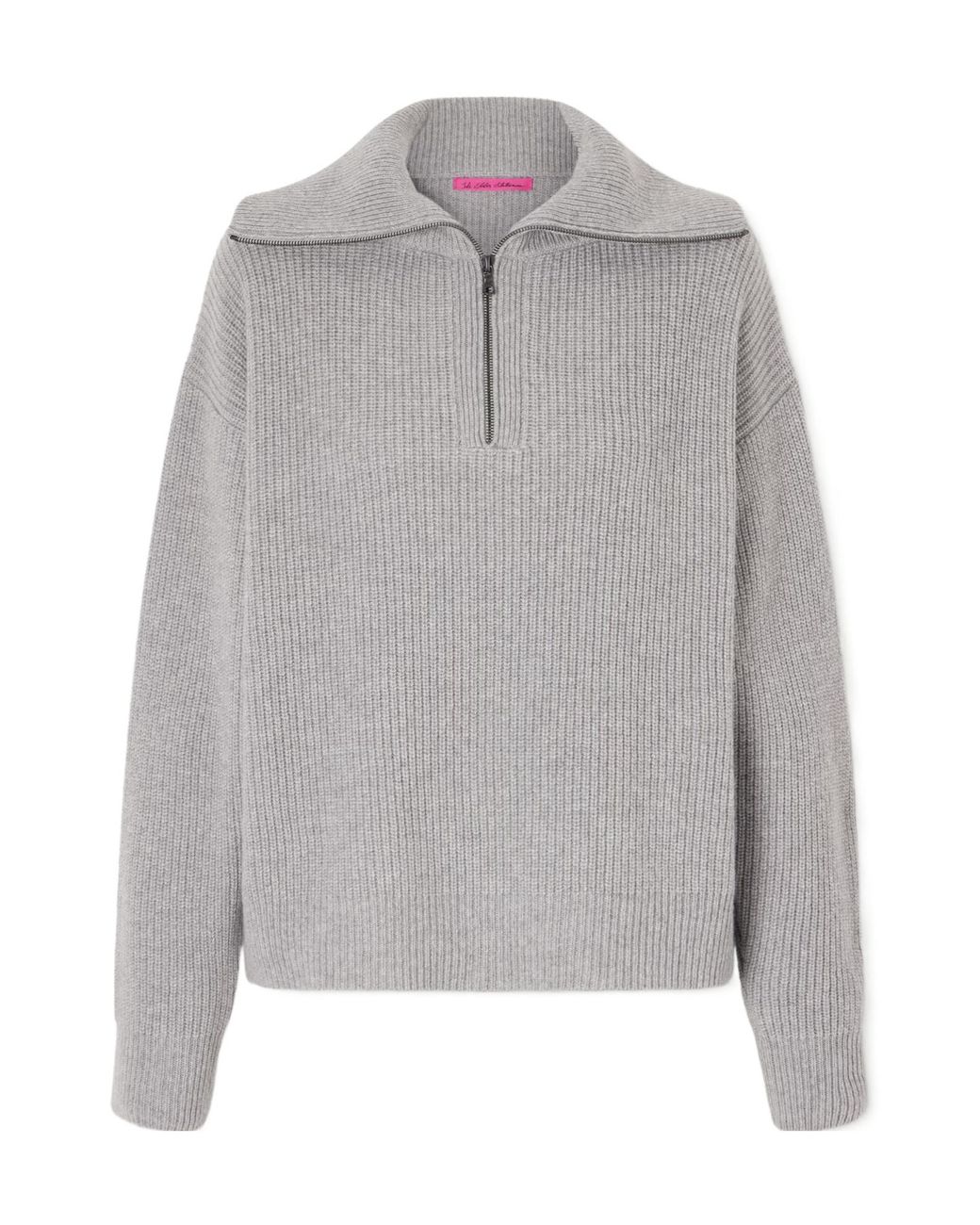 The Elder Statesman Gray Runyon Ribbed Cashmere Turtleneck Half-Zip Sweater