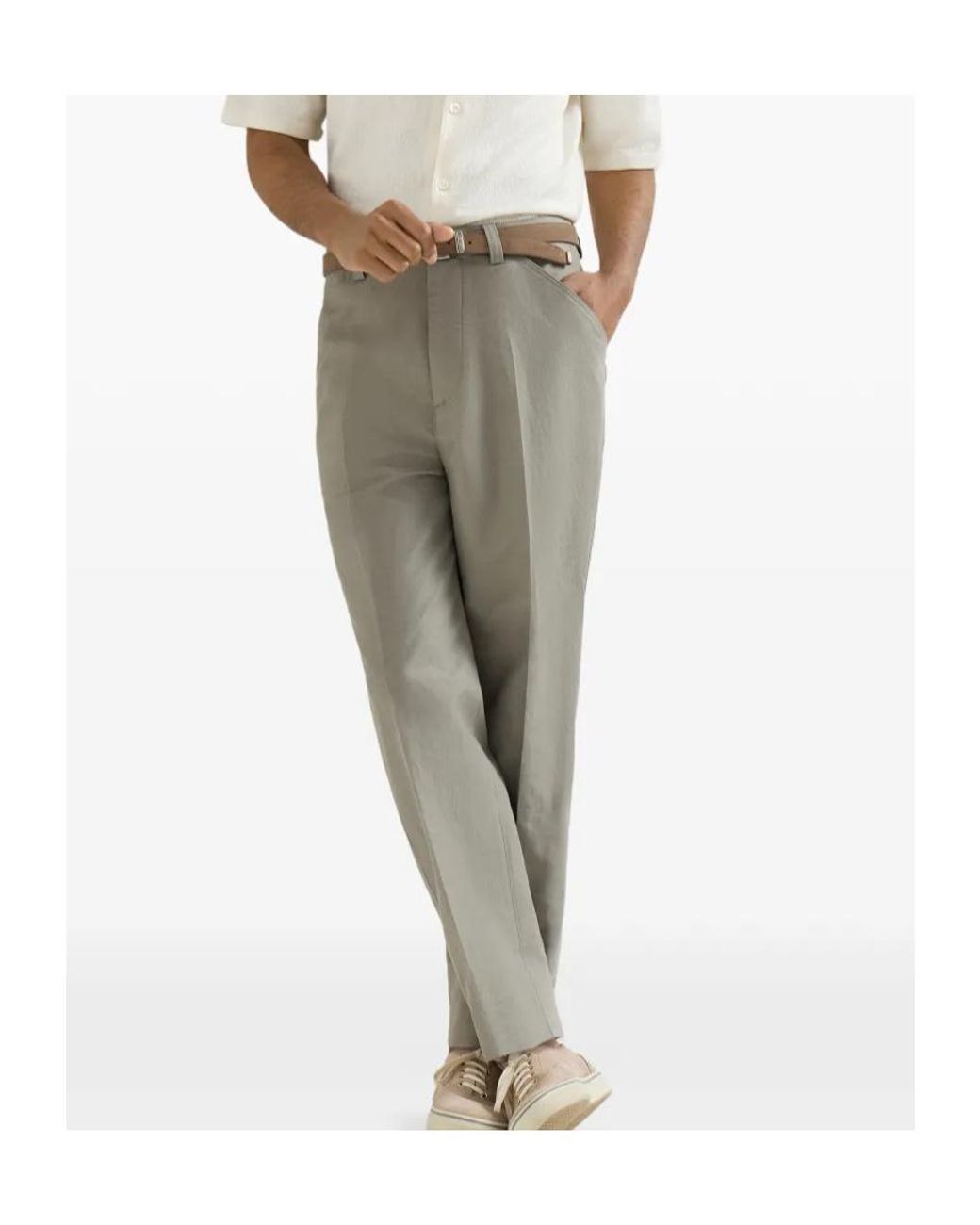 Brunello Cucinelli Gray Cotton And Linen Panama Trousers for men