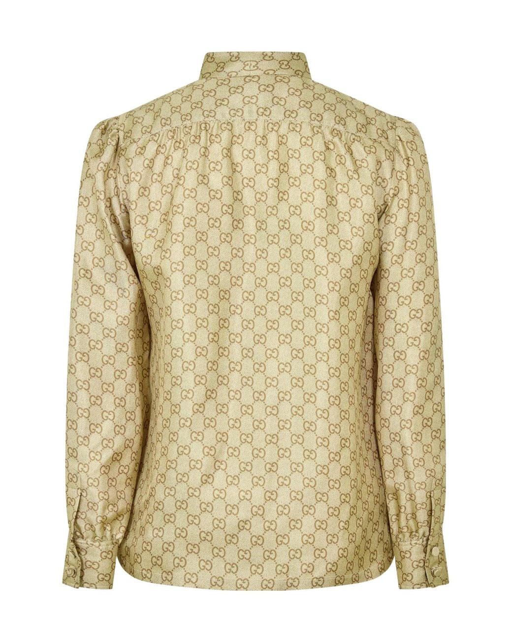 Gucci Natural Printed Lace-Up Stand-Up Collar Long-Sleeved Shirt
