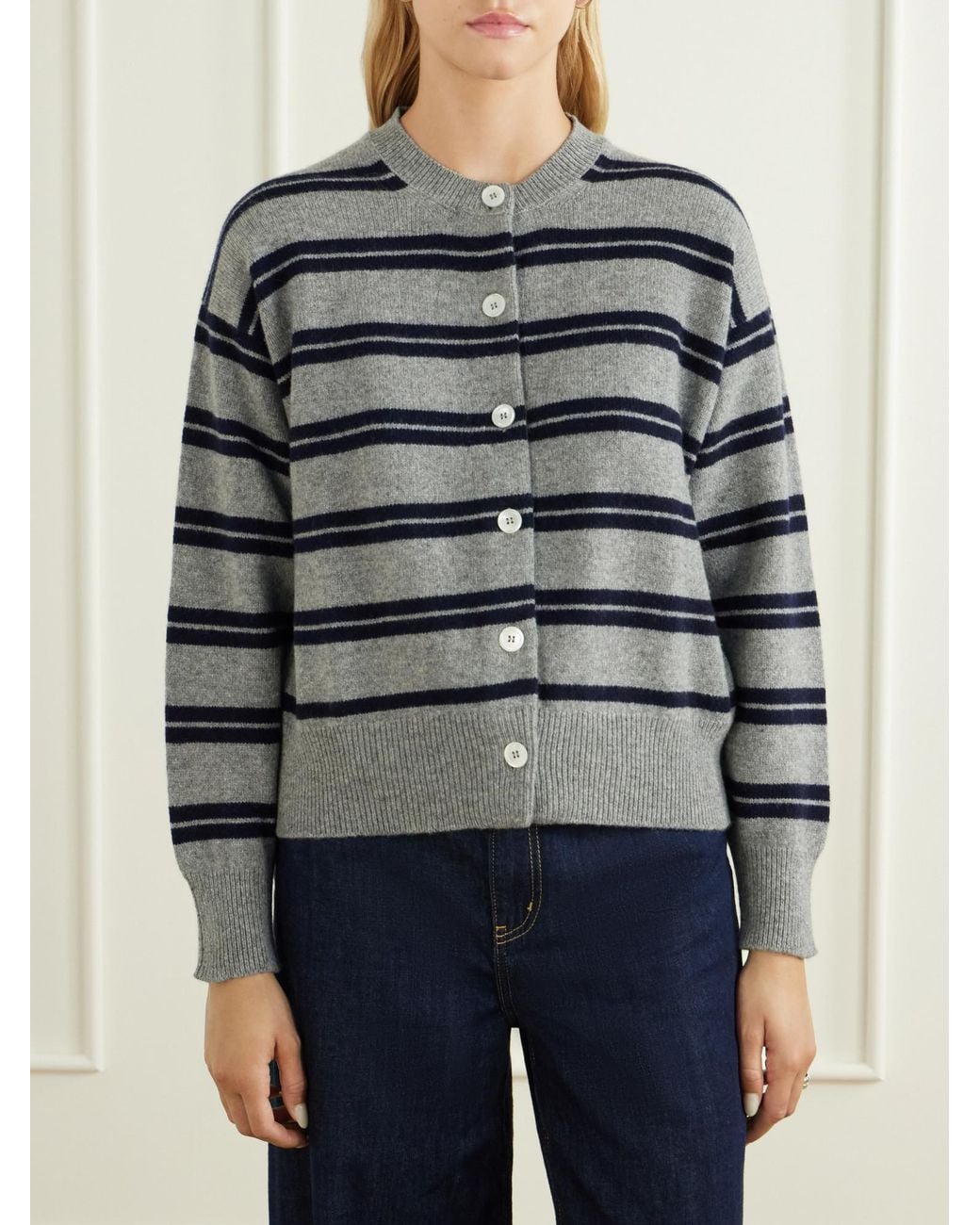 &Daughter Gray Ada Striped Wool Cardigan