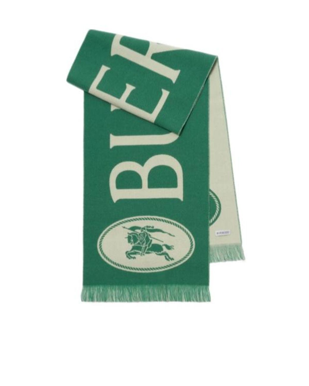 Burberry Green Logo Jacquard Fringed Scarf