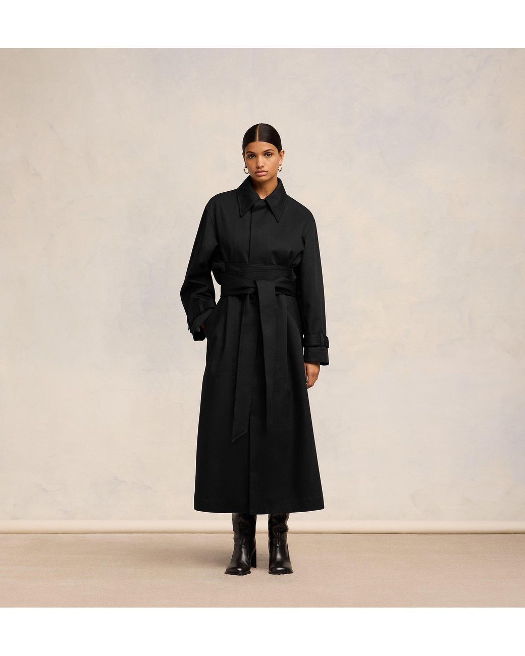 AMI Black Belted Cotton Trench Coat for men
