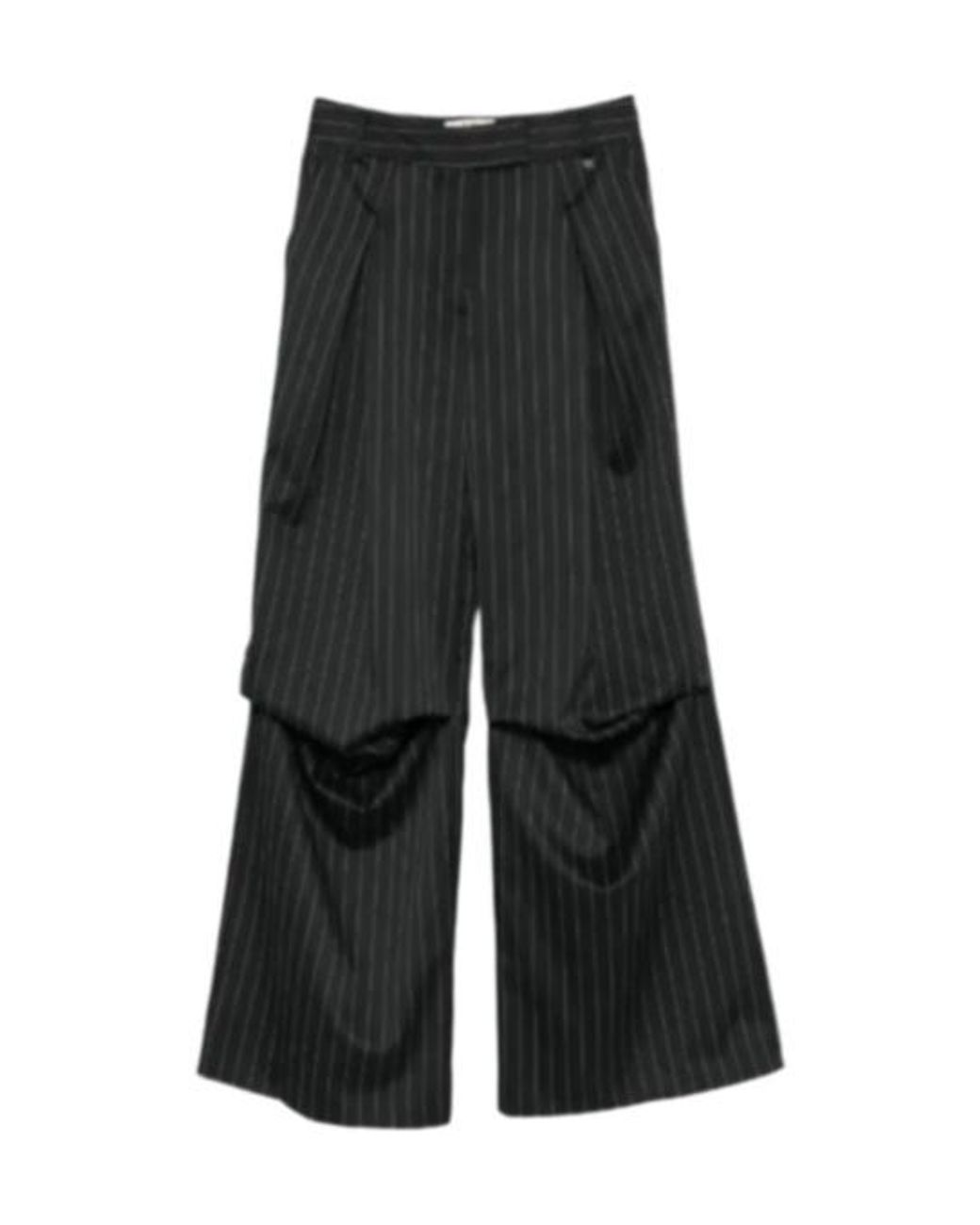 Aniye By Black Pinstripe-Pattern Draped Trousers