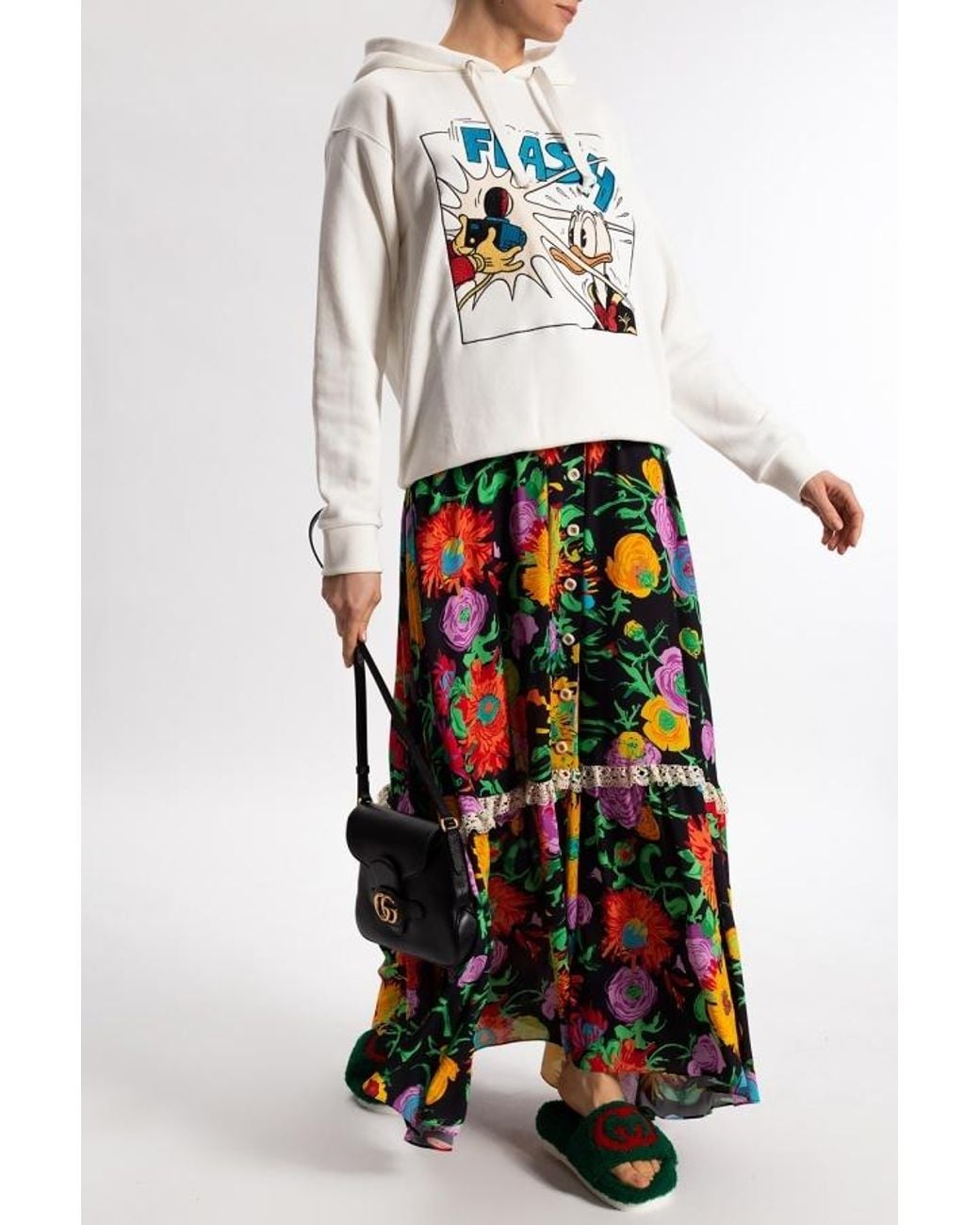Gucci White Graphic-Print Drawstring Hoodie