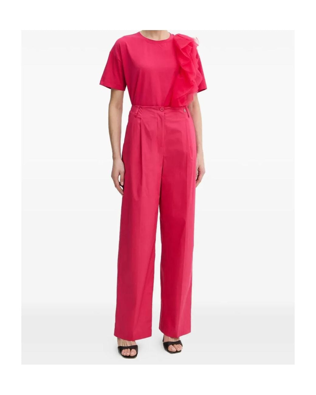 Twinset Red Pleated Wide-Leg Trousers