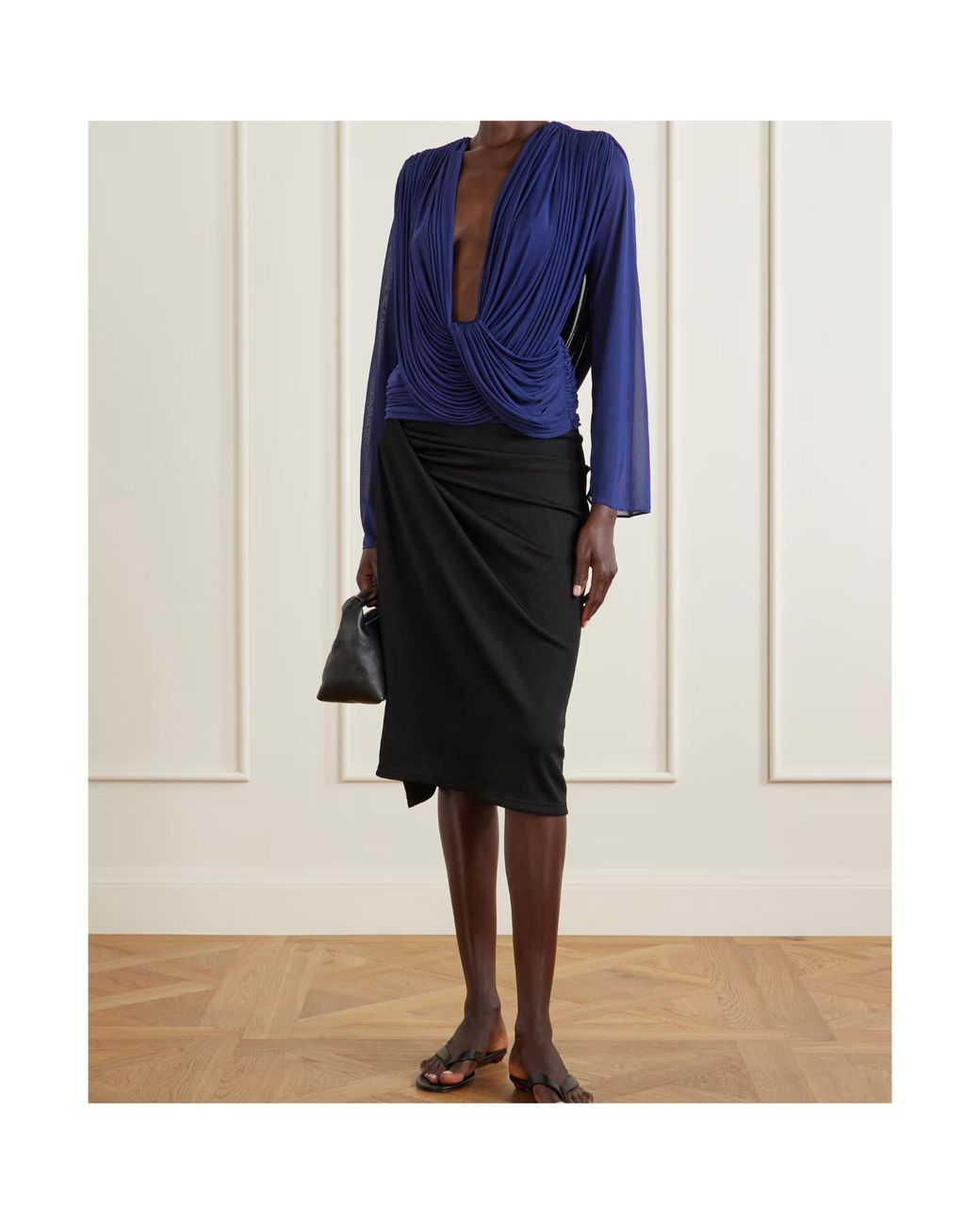 Christopher Esber Blue Ripple Draped Jersey Blouse