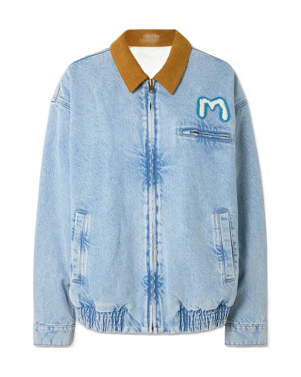 Mother Blue Corduroy-Trimmed Appliquéd Denim Jacket