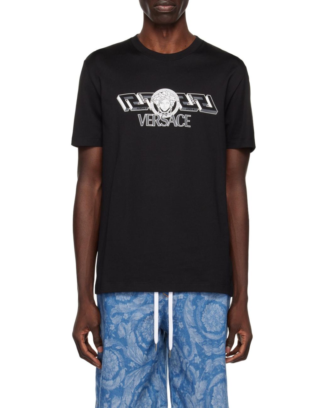 Versace Black Logo Printed Crewneck T-Shirt for men