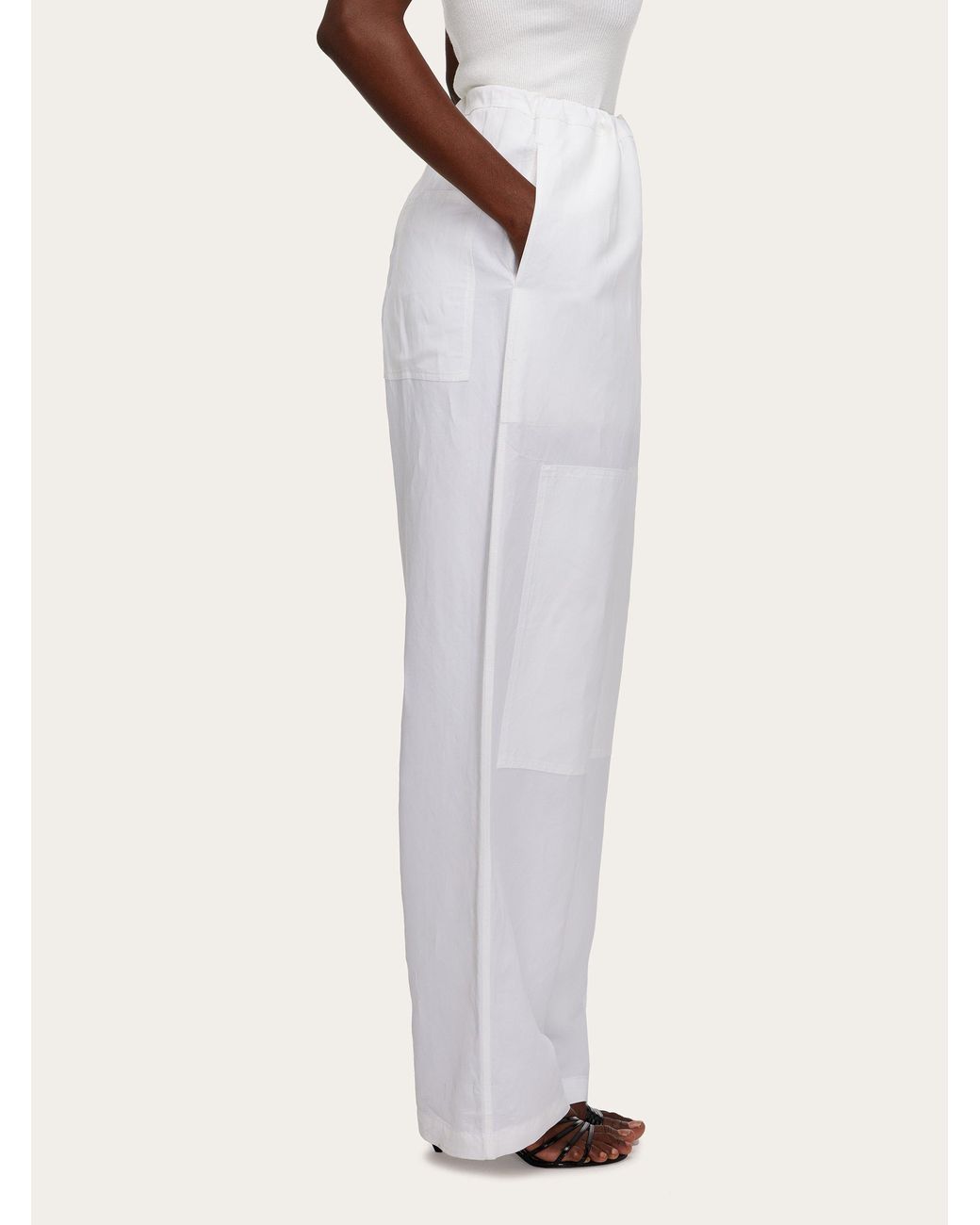Ferragamo White Rope Wide-Legged Casual Trousers